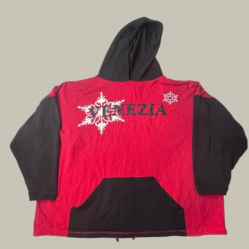 Vintage Venezia Hoodie Women 18/20 Vitale Red Black Colorblock Snowflake Graphic